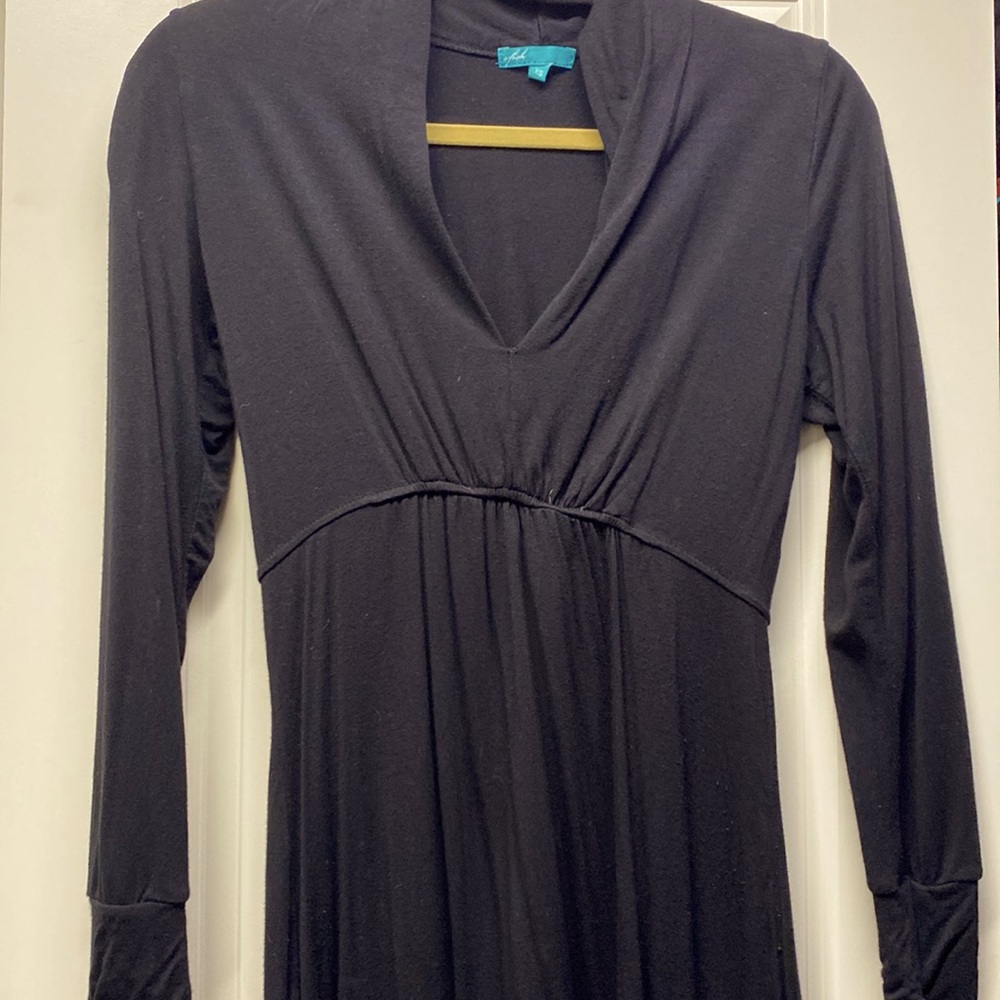 Black long sleeve mock collared v-neck